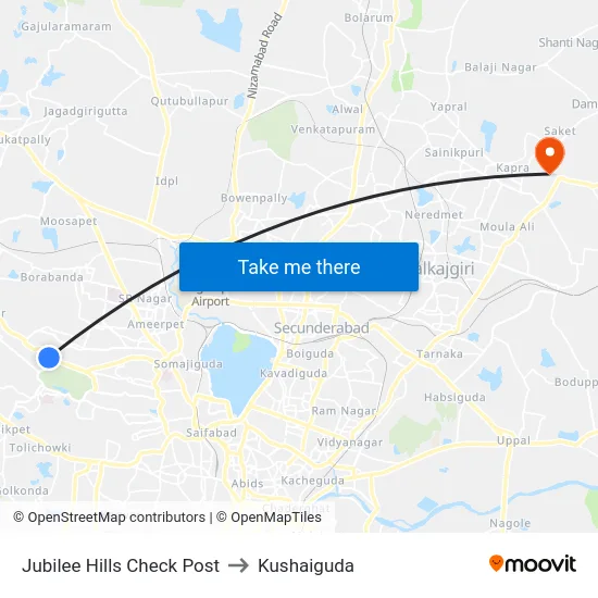Jubilee Hills Check Post to Kushaiguda map