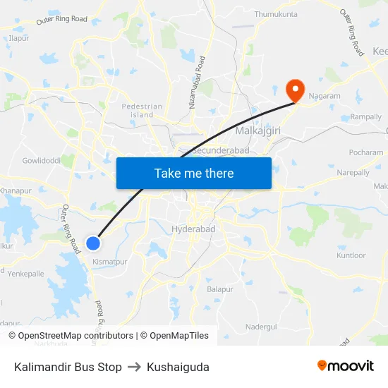 Kalimandir Bus Stop to Kushaiguda map