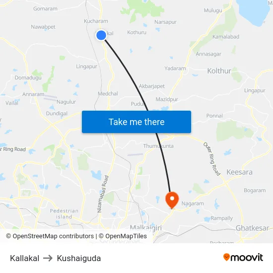 Kallakal to Kushaiguda map