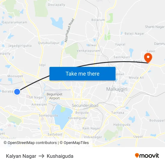 Kalyan Nagar to Kushaiguda map