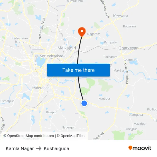 Kamla Nagar to Kushaiguda map