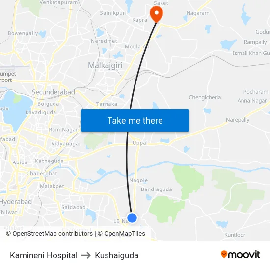 Kamineni Hospital to Kushaiguda map