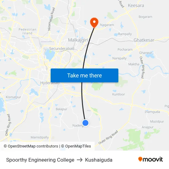 Spoorthy Engineering College to Kushaiguda map
