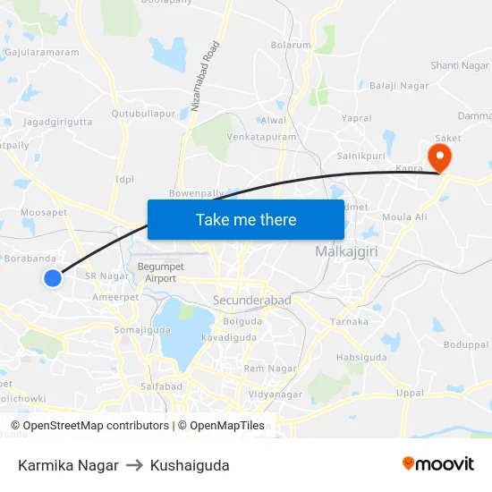 Karmika Nagar to Kushaiguda map