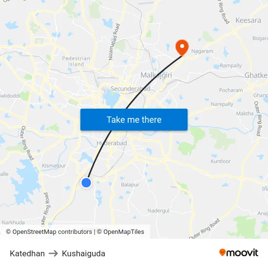 Katedhan to Kushaiguda map