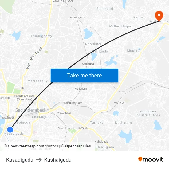 Kavadiguda to Kushaiguda map
