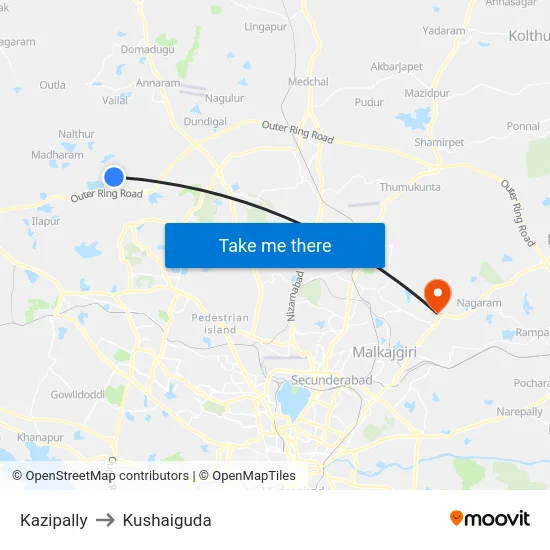 Kazipally to Kushaiguda map