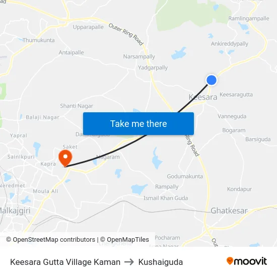 Keesara Gutta Village Kaman to Kushaiguda map