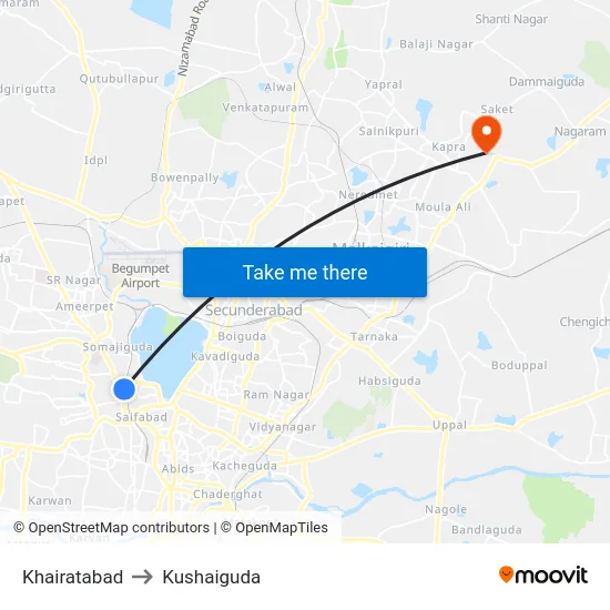 Khairatabad to Kushaiguda map