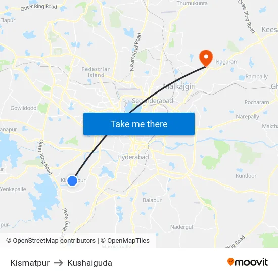 Kismatpur to Kushaiguda map