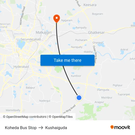 Koheda Bus Stop to Kushaiguda map