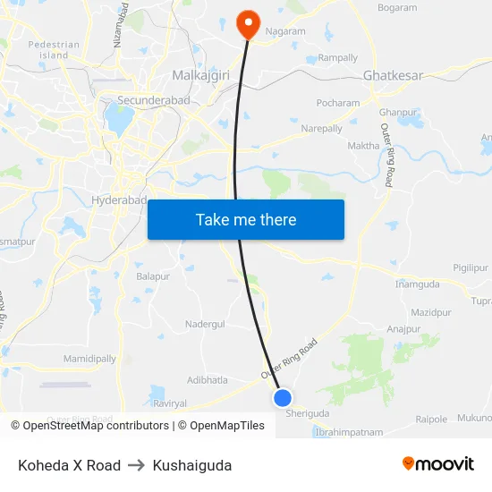 Koheda X Road to Kushaiguda map