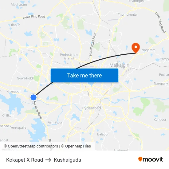 Kokapet X Road to Kushaiguda map