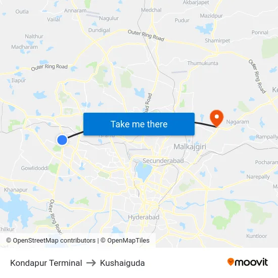 Kondapur Terminal to Kushaiguda map