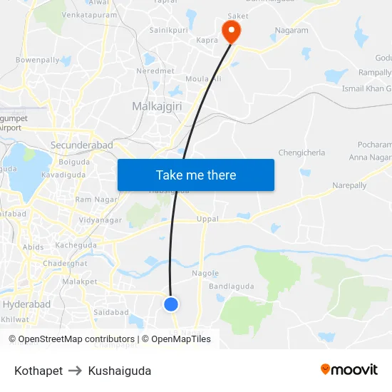 Kothapet to Kushaiguda map