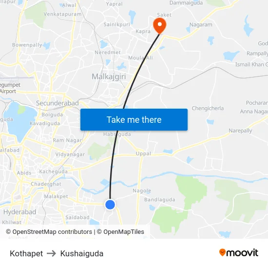Kothapet to Kushaiguda map