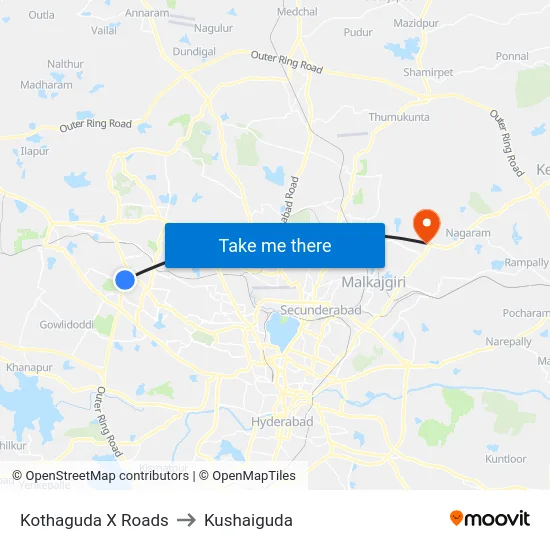 Kothaguda X Roads to Kushaiguda map