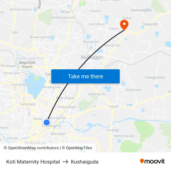 Koti Maternity Hospital to Kushaiguda map