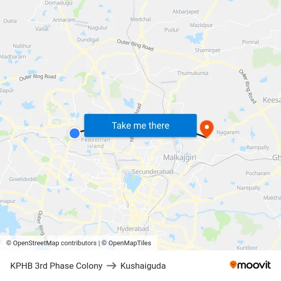KPHB 3rd Phase Colony to Kushaiguda map