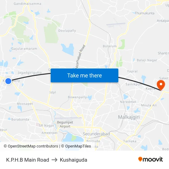 K.P.H.B Main Road to Kushaiguda map