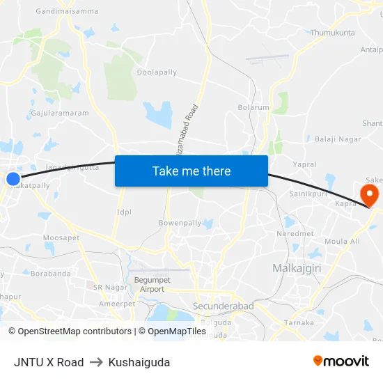 JNTU X Road to Kushaiguda map