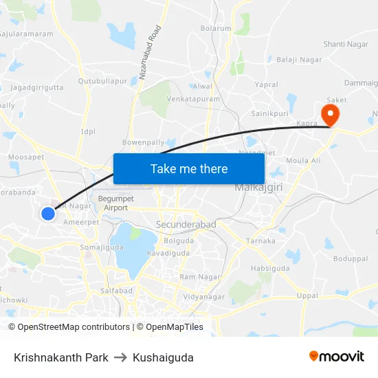 Krishnakanth Park to Kushaiguda map