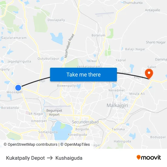 Kukatpally Depot to Kushaiguda map