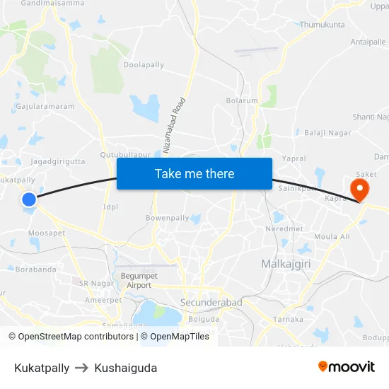Kukatpally to Kushaiguda map