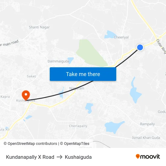 Kundanapally X Road to Kushaiguda map