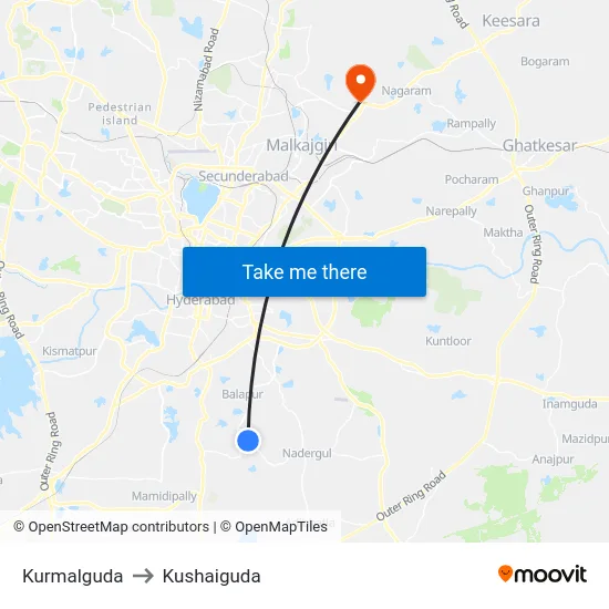 Kurmalguda to Kushaiguda map