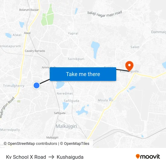 Kv School X Road to Kushaiguda map