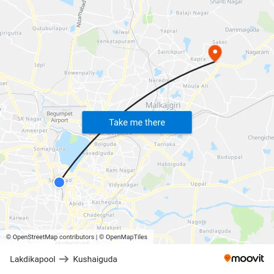 Lakdikapool to Kushaiguda map