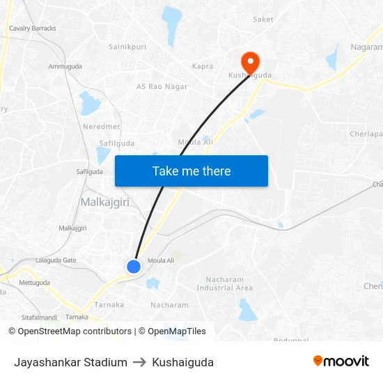 Jayashankar Stadium to Kushaiguda map