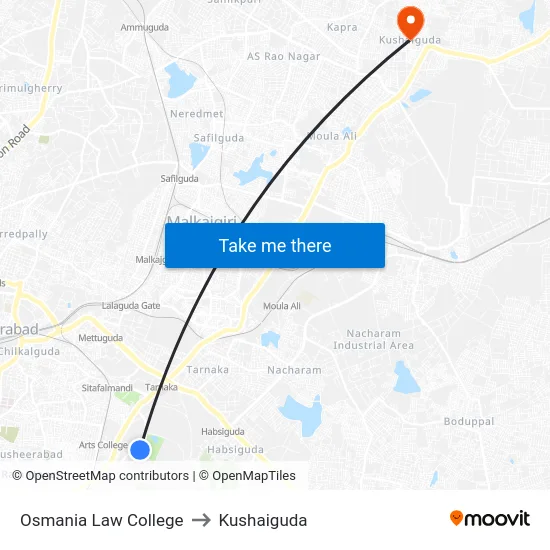 Osmania Law College to Kushaiguda map