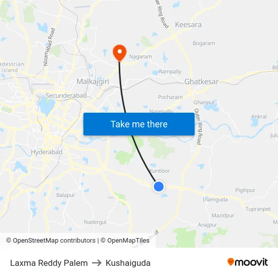 Laxma Reddy Palem to Kushaiguda map