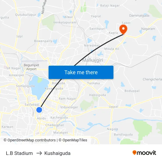 L.B Stadium to Kushaiguda map