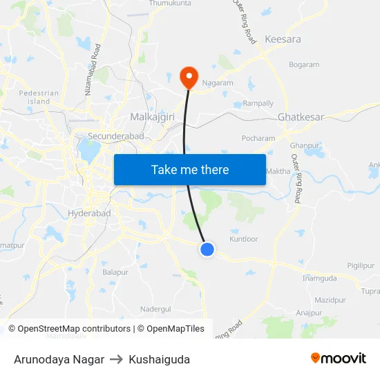 Arunodaya Nagar to Kushaiguda map