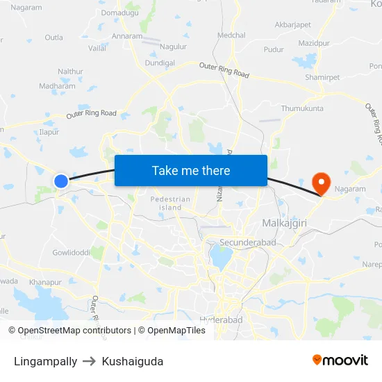 Lingampally to Kushaiguda map