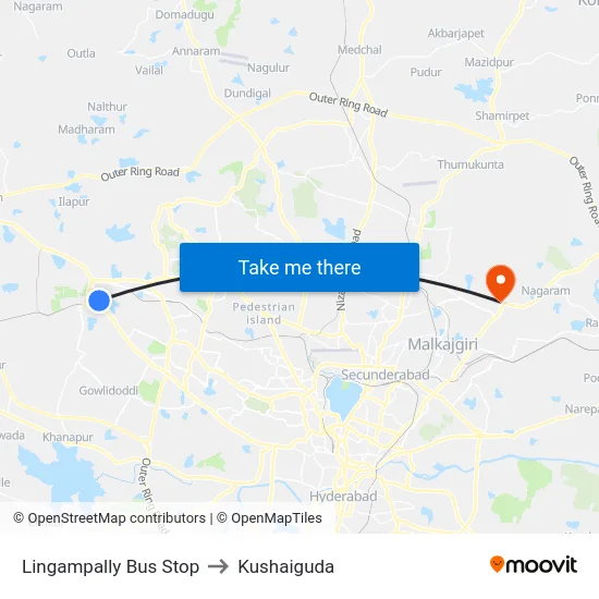 Lingampally Bus Stop to Kushaiguda map