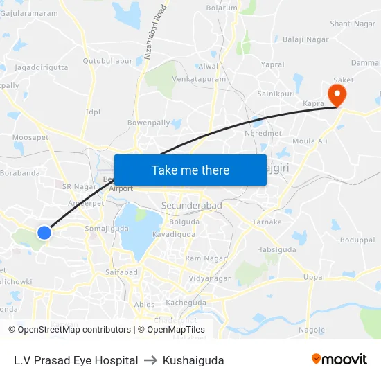 L.V Prasad Eye Hospital to Kushaiguda map