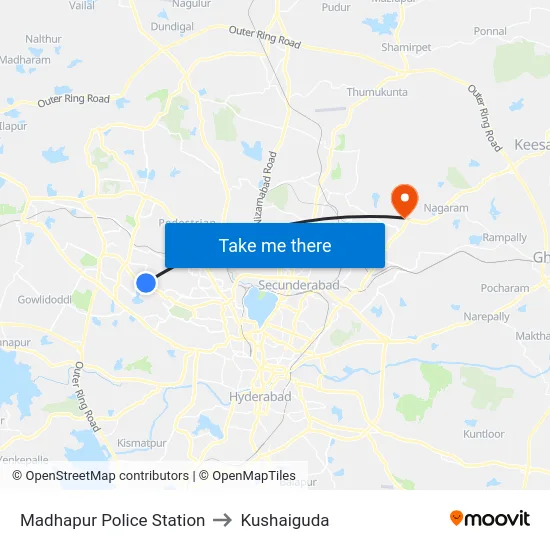 Madhapur Police Station to Kushaiguda map