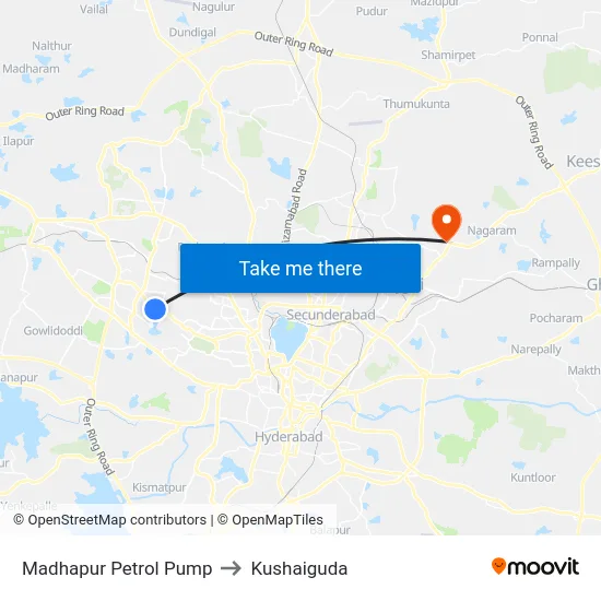 Madhapur Petrol Pump to Kushaiguda map
