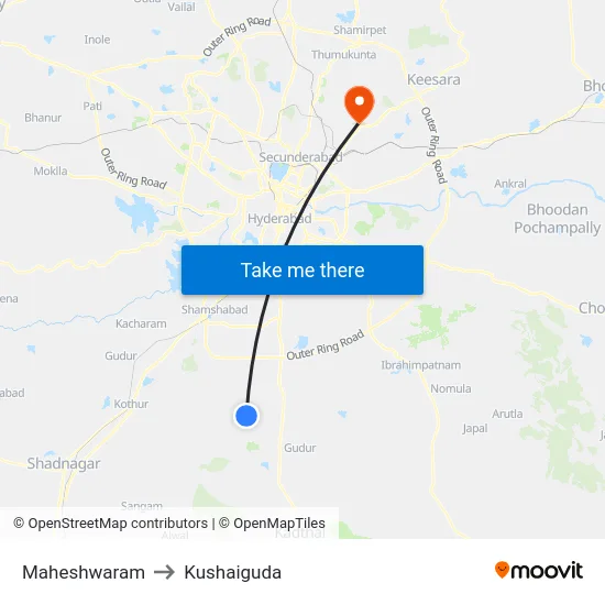 Maheshwaram to Kushaiguda map
