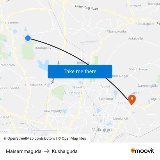 Maisammaguda to Kushaiguda map