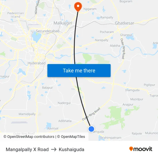 Mangalpally X Road to Kushaiguda map