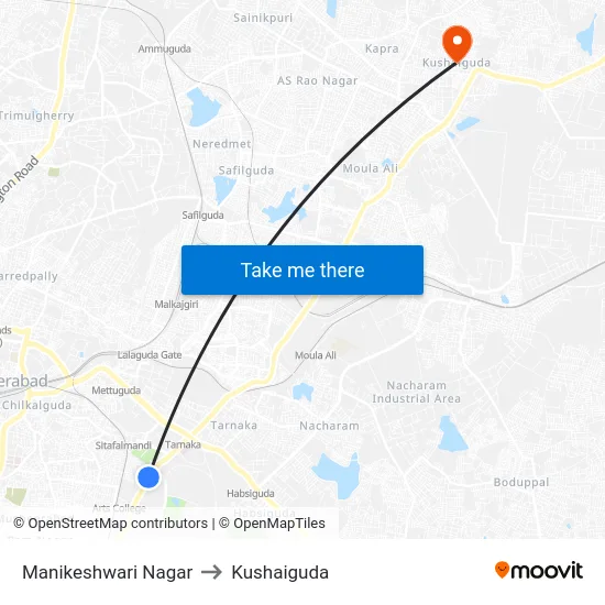Manikeshwari Nagar to Kushaiguda map