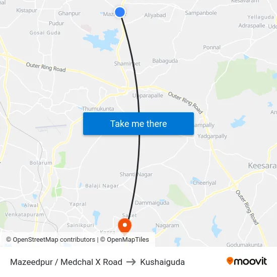 Mazeedpur / Medchal X Road to Kushaiguda map