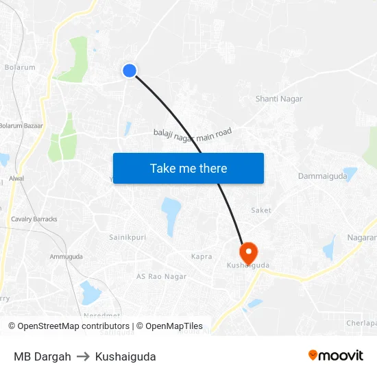 MB Dargah to Kushaiguda map