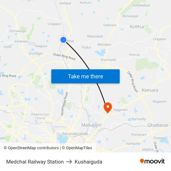 Medchal Railway Station to Kushaiguda map