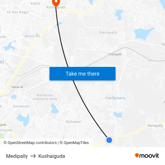 Medipally to Kushaiguda map